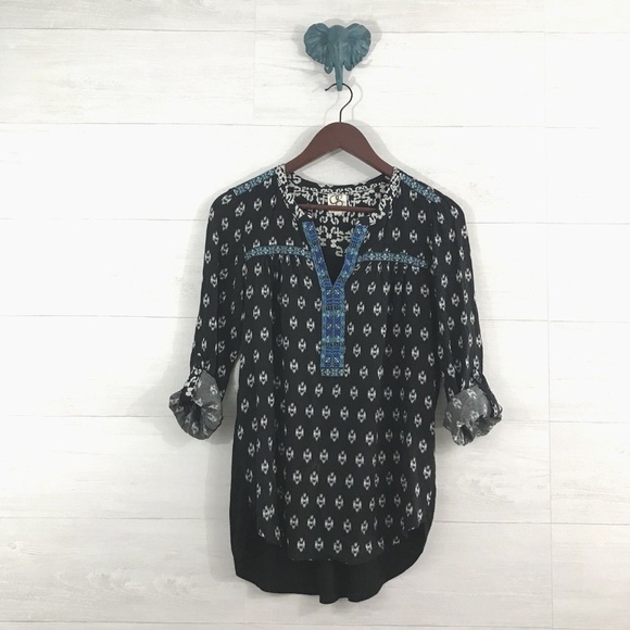 Anthropologie Tops - One September Ikat Print Embroidered Tunic Top